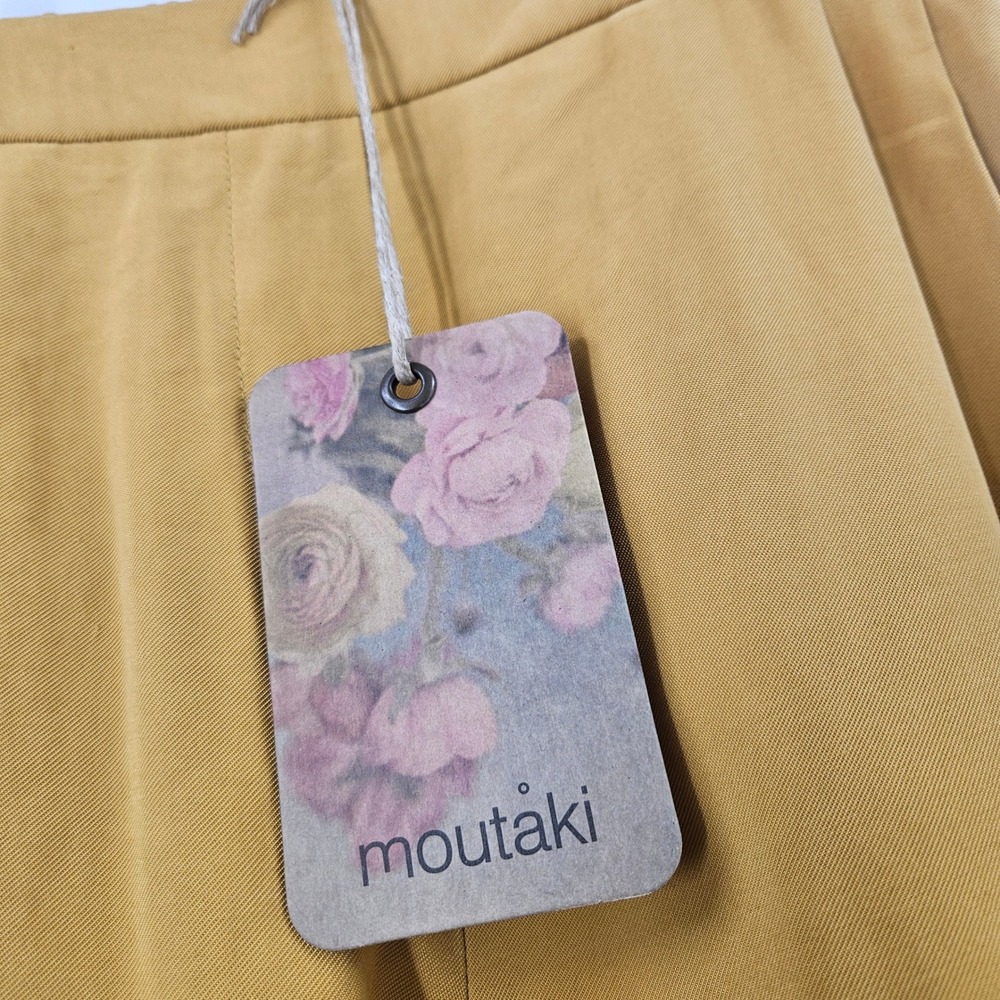 Moutaki Barrel Leg Pants Mustard Yellow High Waist Barrell Greek NWT Sz M - Picture 3 of 11